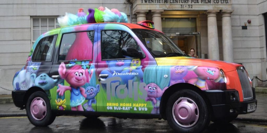 Advertise Sherbet Trolls Taxi Rainbow Cab DreamWorks Bring Home Happy Fox