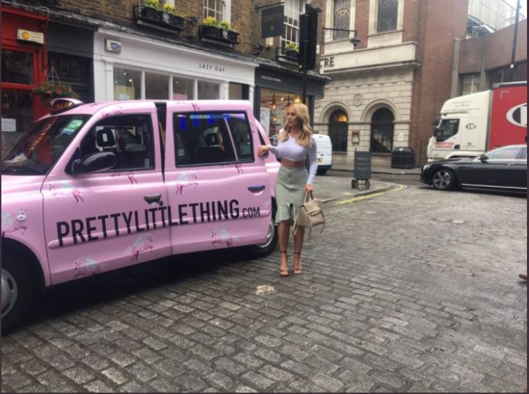 Katie Wright at Pretty Little Thing Taxi Campaign