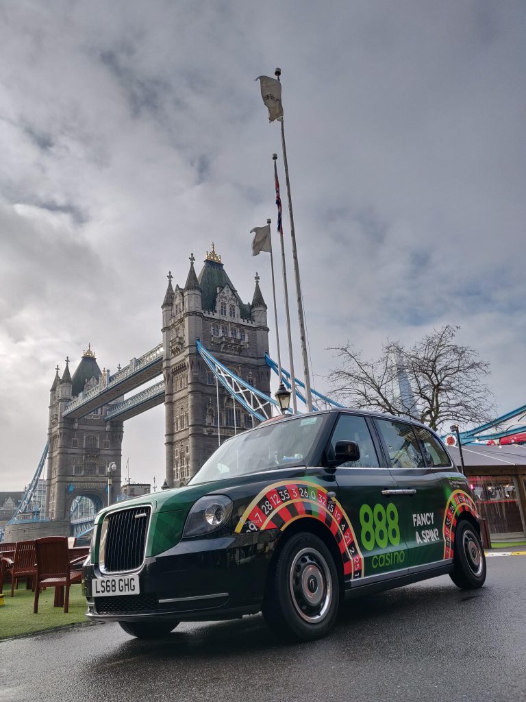 888 Casino Wheel Roulette Campaign on London’s Electric Taxis
