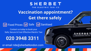 Sherbet London Electric Taxi Safe Vaccination Appointment Transport COVID19